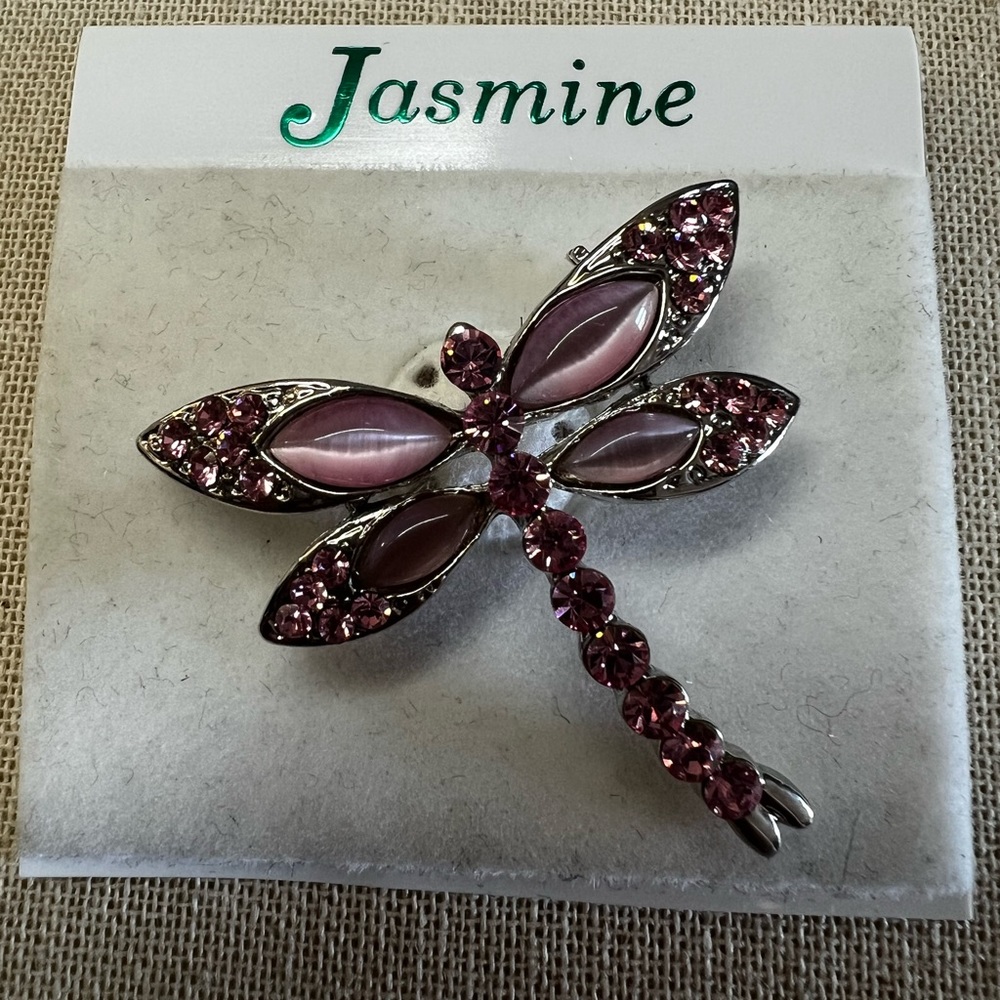 Pink Rhinestone DragonFly Pin - Picture 2 of 4